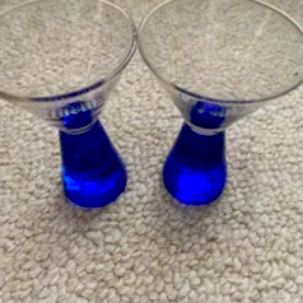 Carnival Shot Glasses Pedestal Style Glass Set Of 2 Blue Bottom